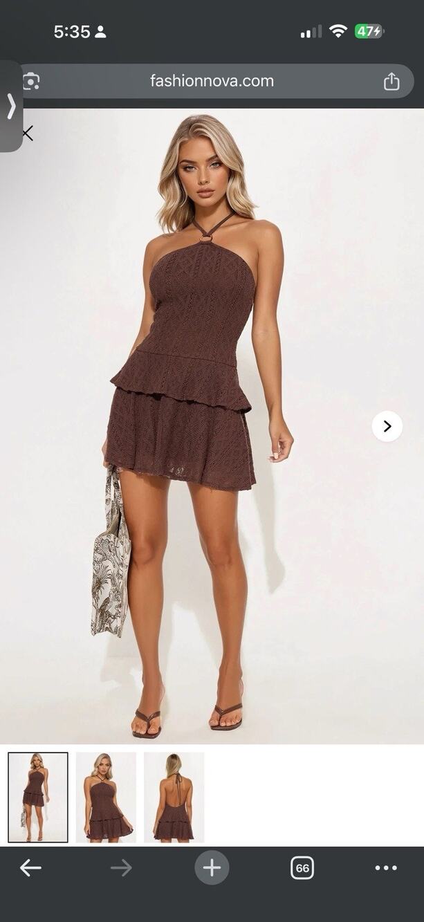 Trinity Halter Crochet Mini Dress Brown XL New